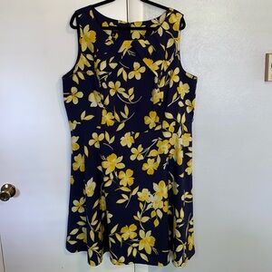 Navy & Yellow Floral Sleeveless Dress by Alycia Size 24W